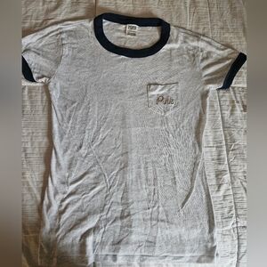 PINK Victoria's Secret White Ringer Tee with Navy Trim and Chest Pocket
